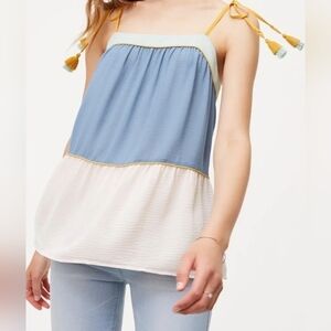 Ann Taylor LOFT Tiered Poolside Peplum Cami Top Size Medium Poolside Blue Color